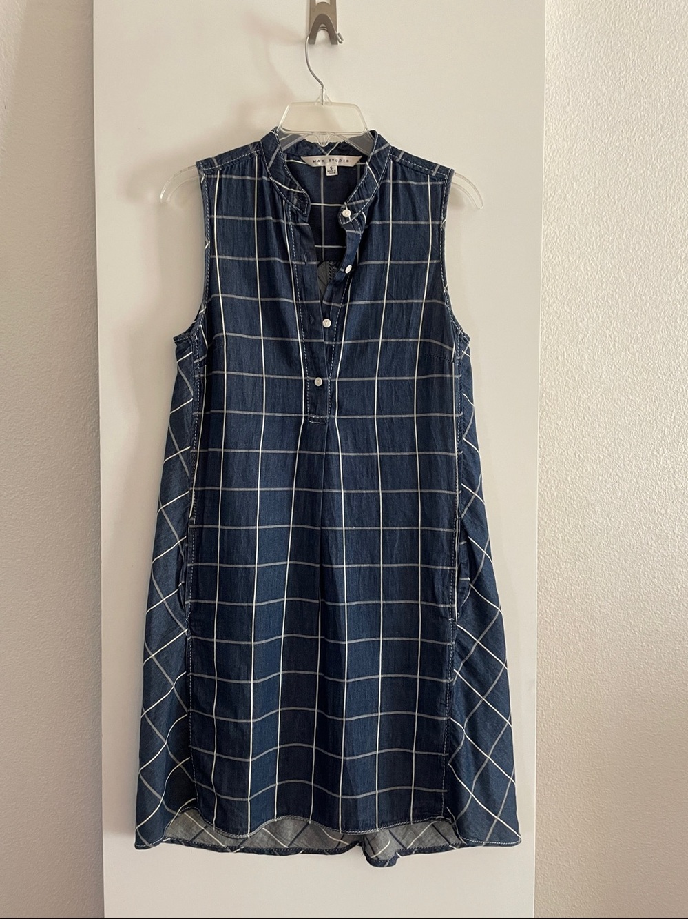 Max Studio All Cotton Sleeveless Button Down Shirt Dress Relaxed Fit